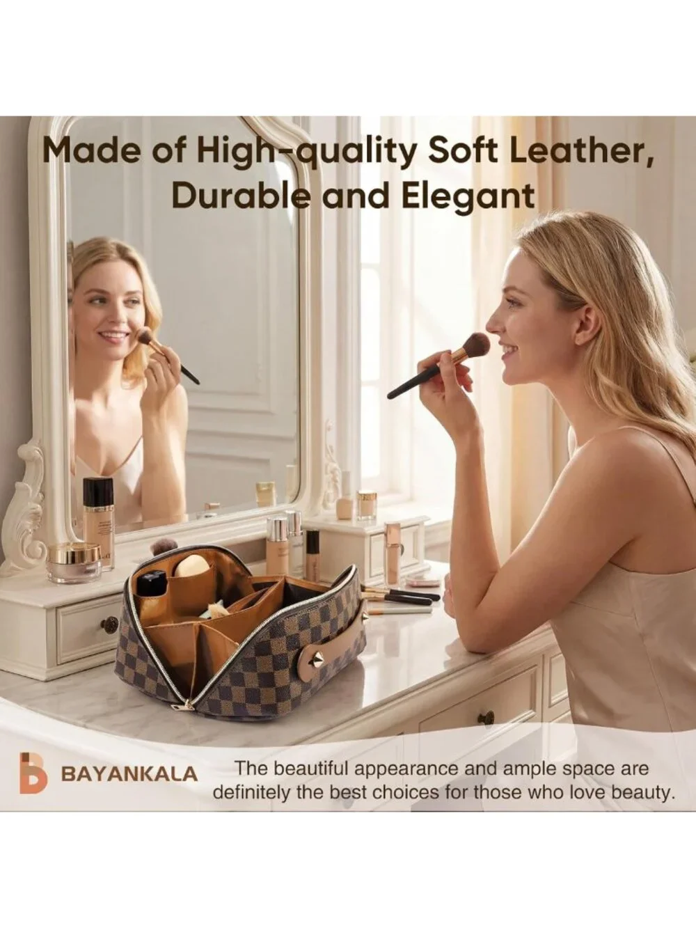 Large Capacity Waterproof Leather Makeup Bag, Portable Toiletry Organizer with